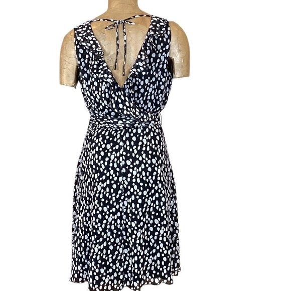 Jonathan Martin Surplice Ruffle Neck Faux Wrap Dress Black Polka Dot Sz 8 #278A - Picture 5 of 9